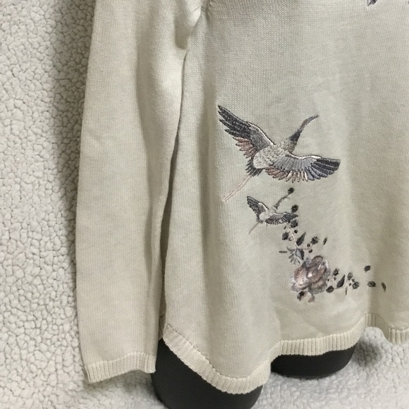 NEW Embroidered Birds XSmall Cream Sweater Shirt - Picture 7 of 14